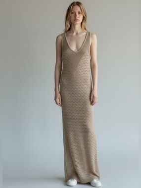 House of Harlow 1960 Gold Metallic Knit Maxi Dress Size Medium